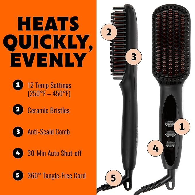 Beard Straightener for Men Kit - Includes Portable Heated Beard Brush, Beard Soap, Pearwood Comb, & Storage Case