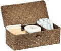 Sumnacon Seagrass Storage Basket with Lid Wicker Storage Baskets with Sections,Small Woven Shelf Basket for Toiletries Tampon, Seagrass Basket for Shelf Bathroom Toilet Table Counter,Coffee