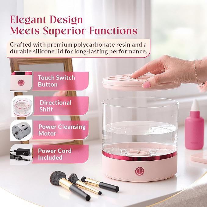 360° Electric Makeup Brush Cleaner - Dual Spin Makeup Brush Cleaning Machine, Holds 17 Brushes, Portable and Compact Design for Travel & Home Use, Perfect Brush Cleaner for Makeup Professionals
