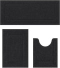 SHACOS Black Bathroom Rugs Sets 3 Piece, 20"x32" + 20"x47" Non Slip Bath Mat and 20"x24" Toilet Rugs U Shaped Washable, Soft Fluffy Water Absorbent Bathroom Floor Mat