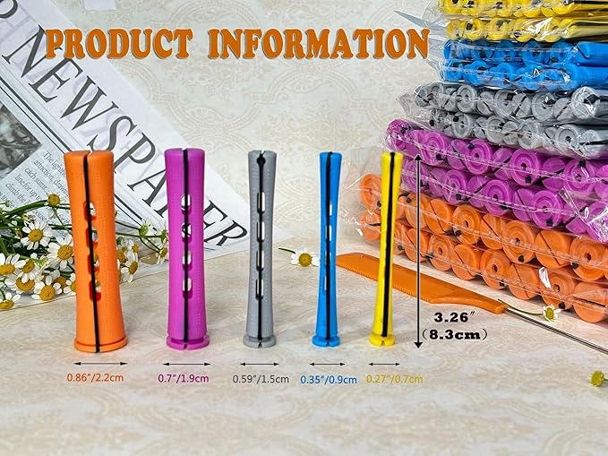 100pcs Perm Rods Set for Natural Hair Plastic Cold Wave Rods Hair Rollers Curling Rod for Women DIY Hairdressing Tools（Orange+Purple+Gray+Blue+Yellow）