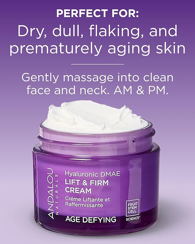 Andalou Naturals Hyaluronic DMAE Lift & Firm Skin Cream | Anti Aging Face Moisturizer with Hyaluronic Acid | Helps Reduce Fine Lines & Wrinkles | 1.7 oz