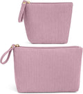 MAGEFY 2Pcs Makeup Bag Set, Cute Makeup Pouch for Purse Corduroy Travel Cosmetic Pouch for Women with Slip-in Pockets for Purse Essentials Accessories(Pink,Mini+Small)