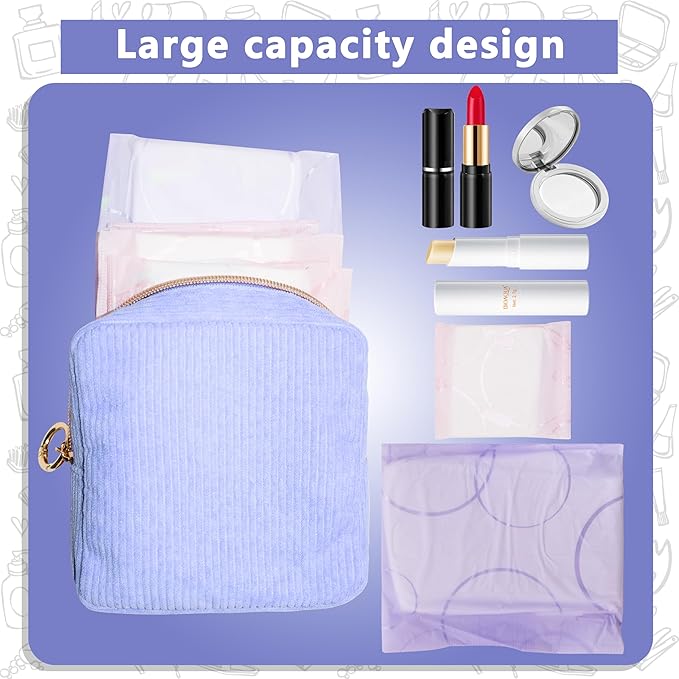 Period Bag for Girls, Corduroy Sanitary Napkin Storage Bag, Period Pouch & Tampon Holder, Feminine Care Organizer（Lilac）