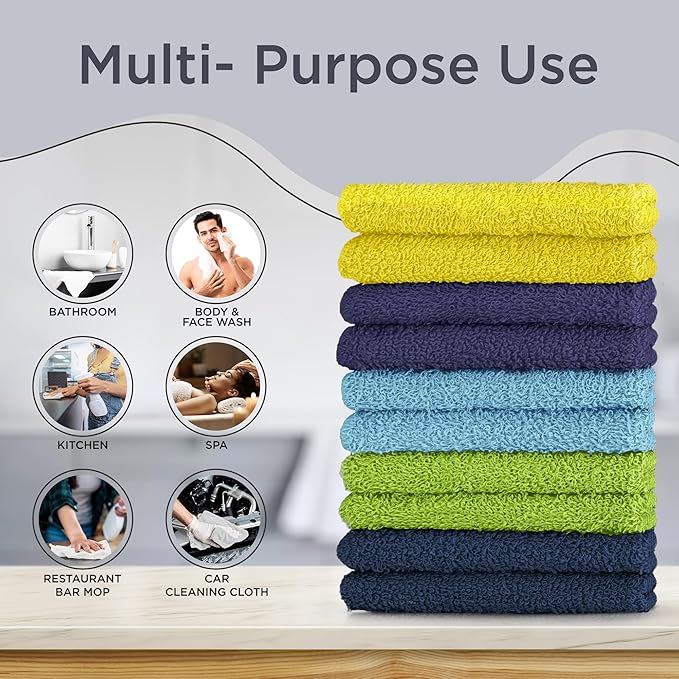 DecorRack 20 Pack 100% Cotton Wash Cloth, Luxurious Soft, 12 x 12 inch Ultra Absorbent, Machine Washable Washcloths, Assorted Set 3 (20 Pack)