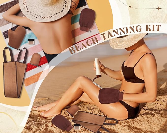 5 Pcs Self Tanning Mitt Applicator Set with Self Tanner Mitt Exfoliating Glove Tanning Back Lotion Applicator Mini Glove Tanner Brush for Self Sunless Tanning Oil Lotion Mousse