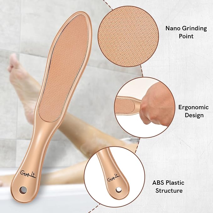 10.4'' Double Sided Nano Glass Foot File Callus Remover, Glass Foot File Heel Scraper for Cracked Heels, Washable Foot Rasp for Wet and Dry Feet - Foot Scraper for Shower Use