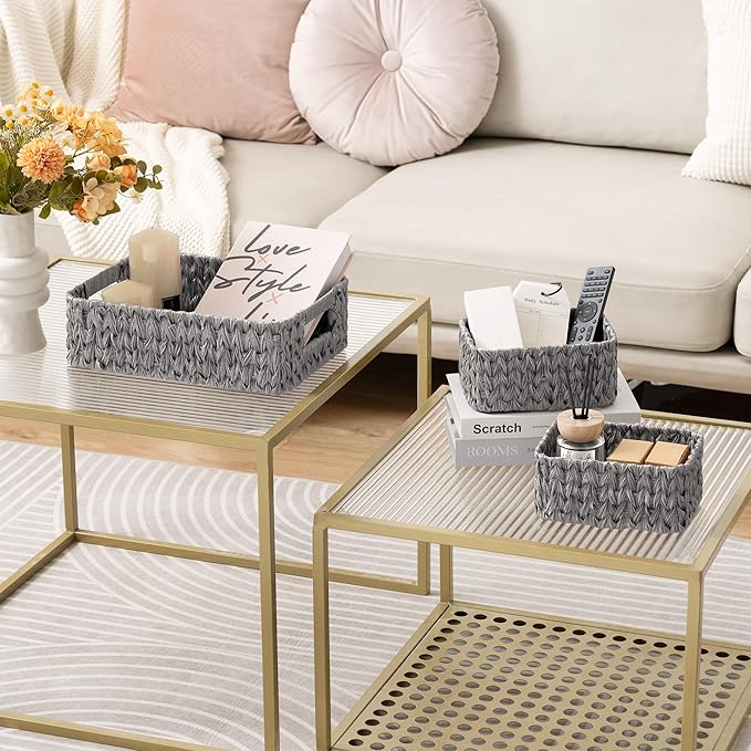 GRANNY SAYS Wicker Storage Baskets for Shelves, Wicker Baskets for Organizing, Small Baskets for Vanity, 3 Pack