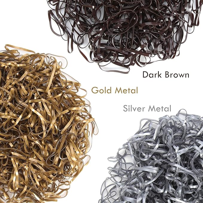 Hoyols Hair Ties Elastic Rubber Bands Ties for Ponytail Braid Holder for Kids Girl Women Brown Silver Gold Color 1000 Piece TPR (6 Mixed Ladies)