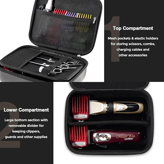 ProCase Hard Hair Clippers Case, Barber Supplies Hair Cutting Tool Accessories Storage Organizer, Trimmer Travel Bag for TPOB/Hatteker/Oneisal/Wahl 5Star/Andis Men Razor Guard Grooming Kits -Carbon