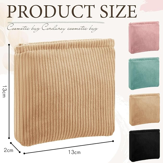 Abbylike 4 Pcs Small Makeup Bag Corduroy Cosmetic Pouch with Zipper Portable Little Bags for Purse Mini Pouch Cute Makeup Purse for Coin Essentials Items Women(Pure)