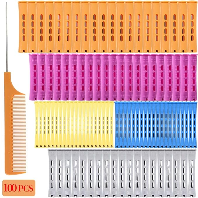 100pcs Perm Rods Set for Natural Hair Plastic Cold Wave Rods Hair Rollers Curling Rod for Women DIY Hairdressing Tools（Orange+Purple+Gray+Blue+Yellow）