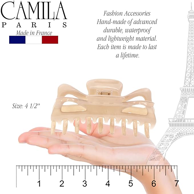 Camila Paris CP3049 French Large Hair Clips for Women Thick Hair for Long Curly Wavy Hair, Girls Hair Claw Clip, Durable Styling Big Claw Clip for Thick Hair, Strong Hold No Slip Grip, Made in France