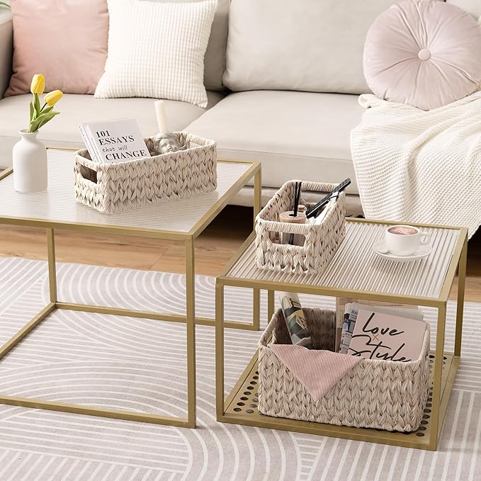 GRANNY SAYS Wicker Baskets for Organizing, Wicker Storage Basket for Shelf, Woven Baskets Oraganizer, Waterproof Vanity Basket for Towel, Home Organization, 3-Pack