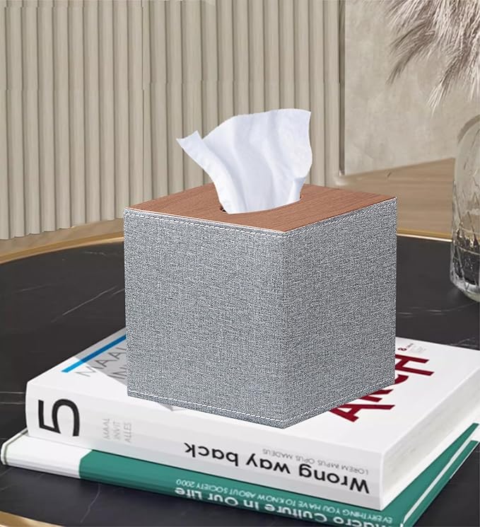 Leather Tissue Box Cover Square,Upgrade 99% Compatible Large Size,Modern Tissue Box Holder for Napkin Facial Paper,Dryer Sheet Dispenser Organizer for Bathroom Vanity Countertop,Night Stand