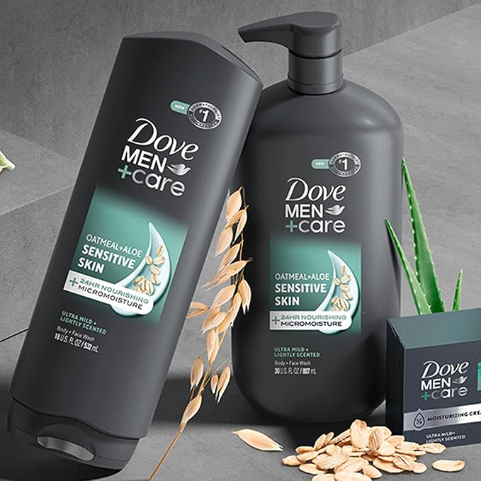 DOVE MEN + CARE Body & Face Wash Sensitive Skin For Hydrated, Smooth Skin - 30 oz (Pack of 4)