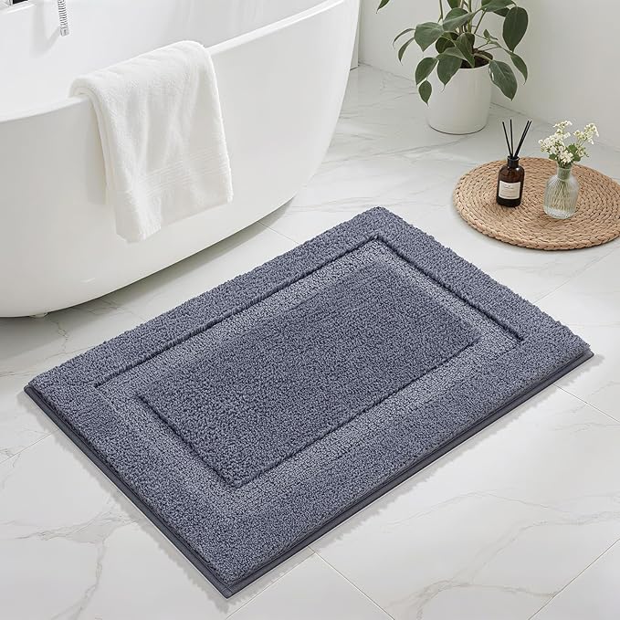 SHACOS Grey Bathroom Rugs Sets 3 Piece, 16"x24" + 20"x32" Non Slip Bath Mat and 20"x24" Toilet Rugs U Shaped Washable, Soft Fluffy Water Absorbent Bath Rugs for Bathroom