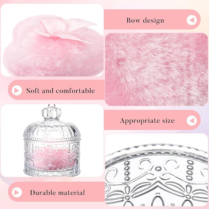 Tioncy 3 Pcs Large Body Powder Puff and Container Valentine's Day gift Powder Container with Puff Crystal Case Soft Washable Reusable Velour Face Body Glitter Wet Dry Makeup(Crown,Clear)