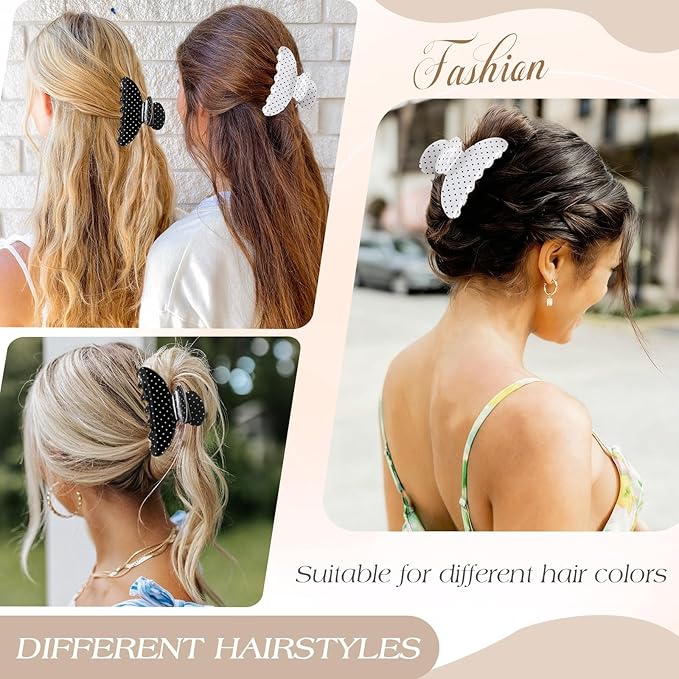 2 Pack Medium Hair Clips for Women, Strong Hold Recycled Plastic Claw Clips for Thick Hair Polka Dot | Great for Updo Half Up Hairstyle | Ideal Gifts for Women - Black and White Holiday Gift