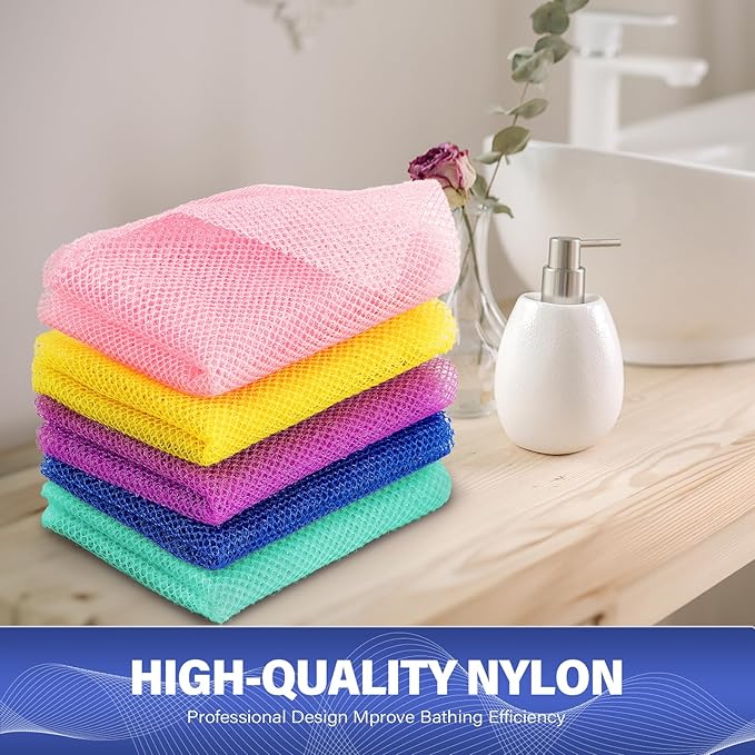 5 Pieces Exfoliating Washcloth Shower Towel African Net Sponge Japanese Wash Cloth Face Exfoliating Sponge Loofah Exfoliating Body Scrubber for Body Exfoliation