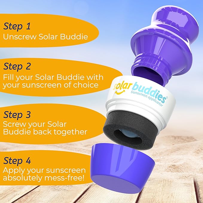 Solar Buddies Sunscreen Applicator- Full Purple & Nude Duo- BPA-Free Refillable Roll on Sponge Sunscreen,Suncream & Lotion Applicator For Kids,Adults & Families-Holds 3.4fl oz,Perfect Size for Travel