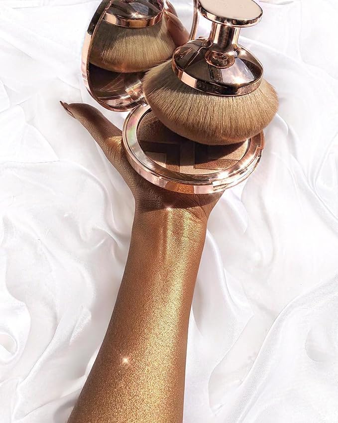 Upgraded Blend & Blur Body Makeup Brush for Self Tanner Tanning Lotion Sunscreen Applicator for Back Leg Makeup, Kabuki Foundation Brush for Liquid Beauty Supreme Cream Bronzer Brush for Face, Gold