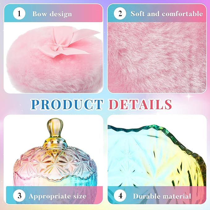 Tioncy 4 Pcs Large Body Powder Puff and Container Extra Large Body Powder Puff Dish Soft Washable Reusable Fluffy Makeup Sponge Wet Dry(Diamond,Colorful and Clear)