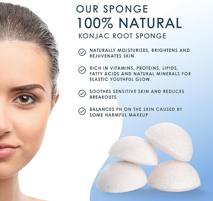 Konjac Sponge Face for Cleansing | Vegan + Microplastic Free | 100% Natural Plant Based | Non-Toxic | Sustainable Biodegradable | Eco-Friendly | Plastic Free Packaging