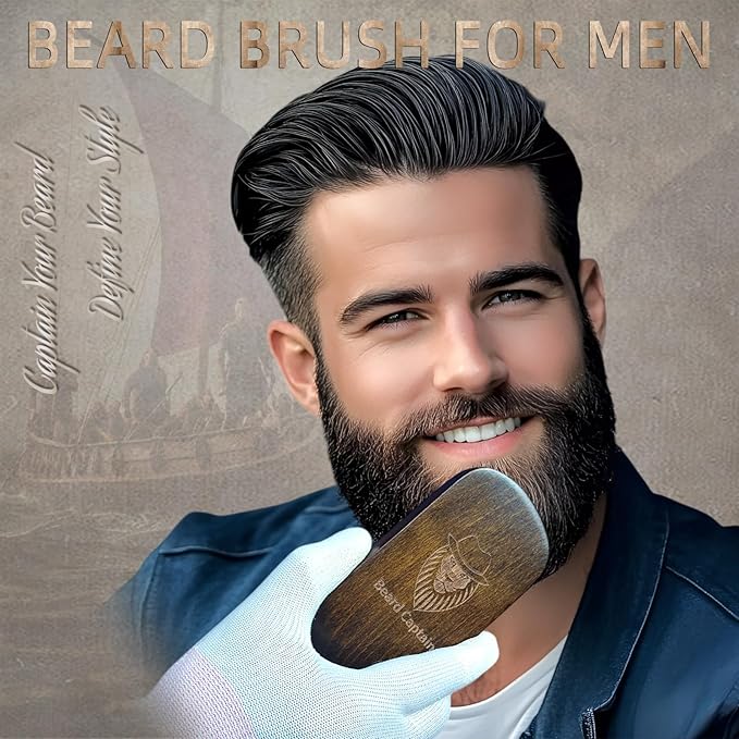 100% Boar Bristle Beard Brush for Men | Premium Vintage Wooden Handle | Soft Bristles | Grooming Tool for Short, Thin, Thick, Coarse & Full Beards