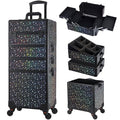 Stagiant Rolling Makeup Case Cosmetology Case on Wheels 4 in 1 Large Makeup Travel Case Nail Kits Organizer Train Case with Key Make Up Artist Salon Storage Traveling Cart Trunk Black Star