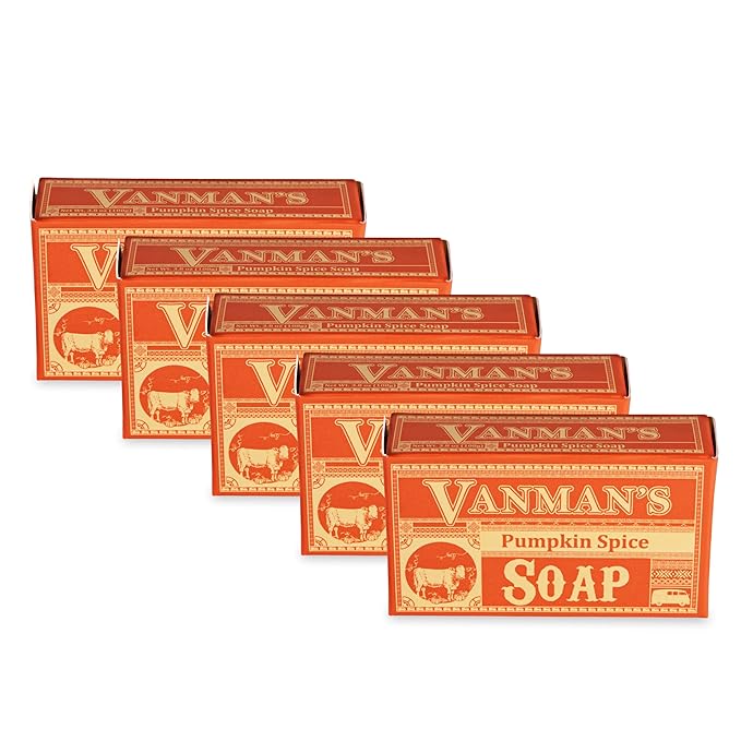 VanMan Pumpkin Spice Body Soap - Grass Fed Finished Suet Beef Tallow & Pumpkin Puree - Nourishing, Hydrating & Moisturizing Natural Bar Soap with Essential Oils - Autumn Scent - 3.8 oz Bar (5 Pack)