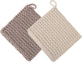 Eiyye Thick Crocheted Pot Holders, Handmade Hot Pads Crocheted Trivets for Kitchen hot Dishes(2-Pack), 8"x8" (White and Taupe)