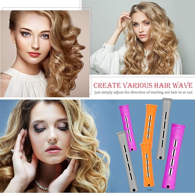 WILLBOND 36 Pieces Cold Wave Rod Hair Perm Rods Hair Rollers Perming Curlers with Steel Rat Tail Comb for Hairdressing Styling(Purple, Gray, Orange,0.87 Inch, 0.75 Inch,0.59 Inch)