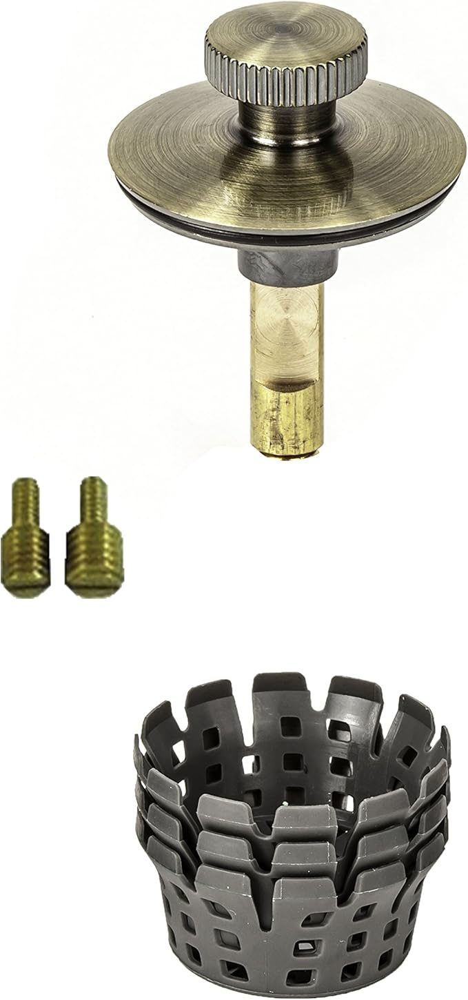 Universal Lift n Turn, (Twist Close) Bath Tub/Bathtub Drain Stopper Includes 3/8" and 5/16" Fittings Antique Brass