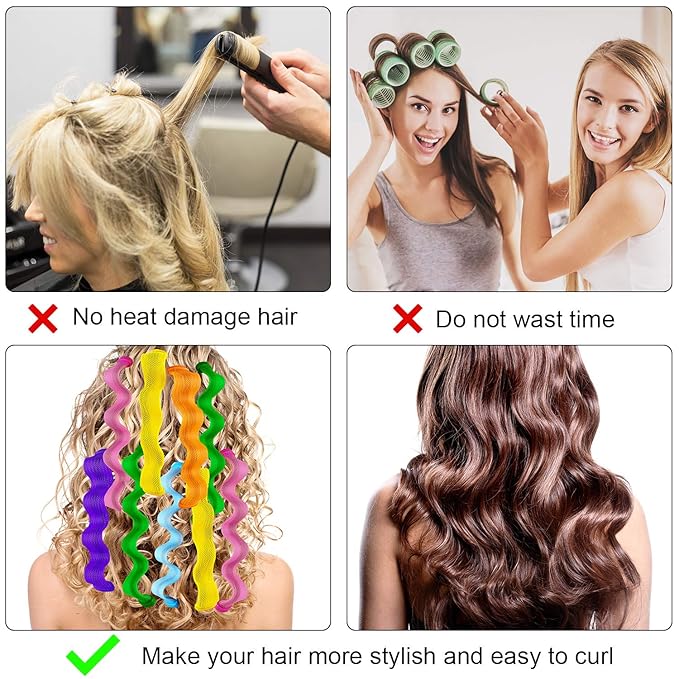 30 Pieces Hair Curlers Kit for Women and Girls, Wave Style Spiral Curls No Heat Rollers with Hooks for Long Hairstyles (30 cm/ 11.8 Inch)