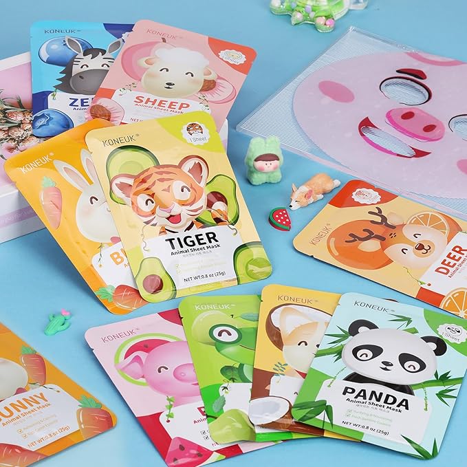 54 Pack Animal Kids Face Mask Spa, Bulk Collagen Hydrating Sheet Face Masks Skincare for Girls Teens, Easter Basket Stuffers, Birthday Gifts, Mothers Day Gifts for Mom