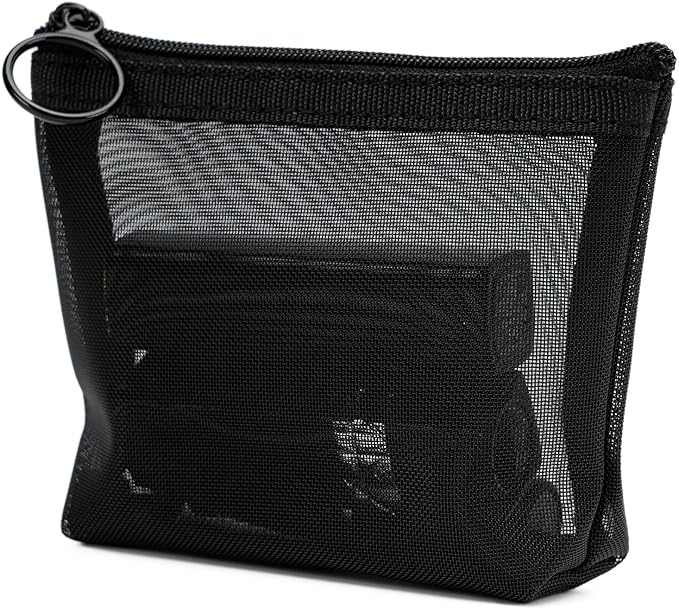 Portable Mesh Makeup Bag with Zipper Small Travel Toiletry Bag Lightweight Cosmetic Pouch (Black 3 Piece Set)
