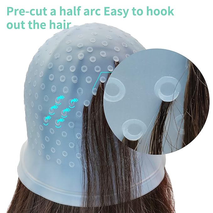 Highlight Caps with Pre Cut Holes Silicone Hair Highlighting Cap for Highlighting Hair Dye Cap No Leakage Reusable Highlighting Cap Dye Cap Pre Pierced (Blue)