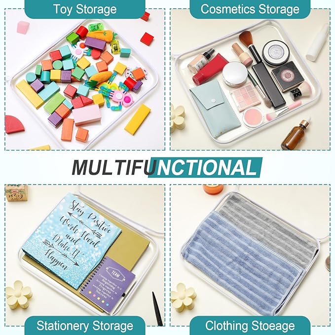 Hoolerry 4 Pcs Hard Clear Zipper Case Makeup Bags Plastic Zipper Pouch Transparent Storage Box Containers for Cosmetics, Snacks, Building Blocks, Puzzles(Clear,13.8 x 11.8 x 2 in,White)