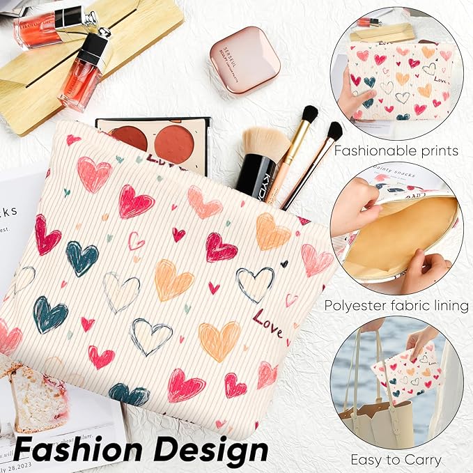 Cute Makeup Pouch for Women Hearts Small Make Up Bag for Purse Zipper Initial Cosmetic Bags Pouches for Purse Aesthetic Travel Toiletrybags,Colorful Heart