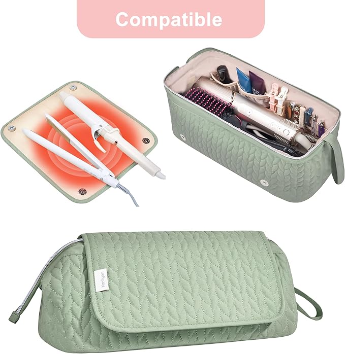 Hair Tools Travel Bag Heat Resistant Mat Case Hot Tools Straightener, Curling Iron,Hair Dryers,Haircare Accessories Travel Essentials For Women 2 in 1 Organizer Bags (Sage Green)
