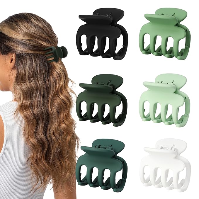 6 Pcs Hair Clips Small Claw Clips for Thin Hair Medium Matte Non-slip Hair Accessories for Women and Girls (Green)