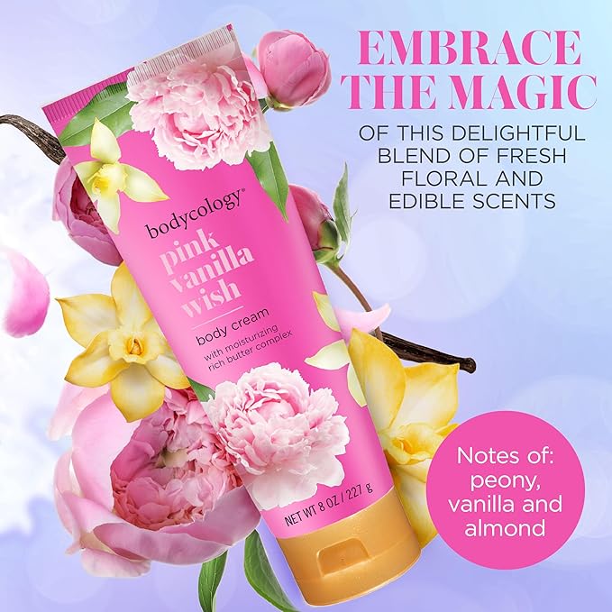 Bodycology Shea Butter Body Cream, Pink Vanilla Wish, 8 oz (Pack of 2)