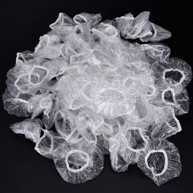 Outus 100 Pack Clear Disposable Ear Covers Plastic Waterproof Ear Protectors for Shower, Hair Dye, Bathing