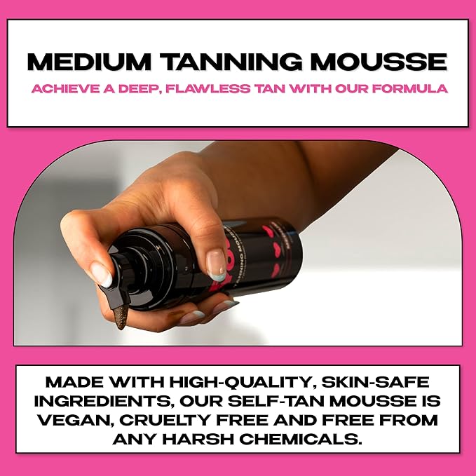 Fake You! Tanning Mousse – Lightweight Self Tan Mousse for a Natural-Looking, Streak-Free Glow – Hydrating Self Tan for All Skin Types – Medium Shade – 200ml