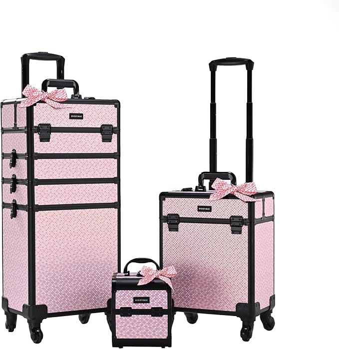 BYOOTIQUE Rolling Makeup Train Case on Wheels 3-Piece Hairdressing Brush Bags Cosmetology Art Deco Bloom