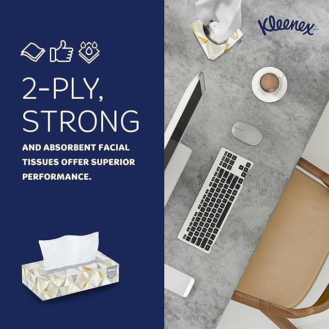 Kleenex Professional Facial Tissue, Bulk (21606), 2-Ply, White, Flat Boxed Format, Designed for Business (125 Tissues/Box, 48 Boxes, 6,000 Sheets/Case)