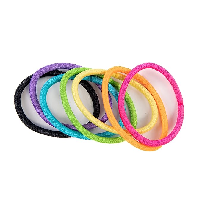 Amazon Basics No Damage Elastic Hair Ties, Ponytail Holders for Thick Hair, No Pull, Secure Hold, Snag-Free, Bright 4 MM Elastics for All Types, 32 Count