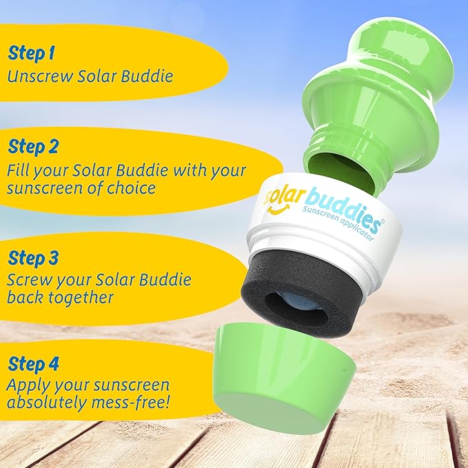Solar Buddies Sunscreen Applicator - Single Full Green - Refillable Roll on Sponge Sunscreen, Suncream & Lotion Applicator For Kids, Adults & Families - Holds 3.4fl oz, Perfect Size for Travel