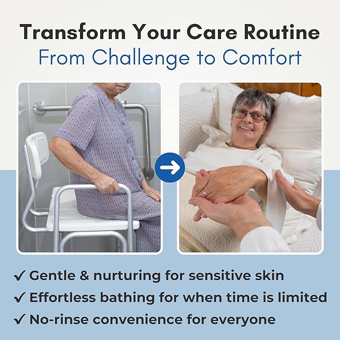 Nurture Rinse Free Bathing Wipes for Adults w/Aloe Waterless Cleansing for sensitive skin Disposable Adult Body Bath Wet Wipe for Disabled Bedridden (Pack of 40 (individually wrapped))